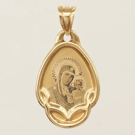 Hänge Maria och Jesusbarnet, längd 30mm inkl ögla bredd 14,5mm 14K  Vikt: 0,8 g