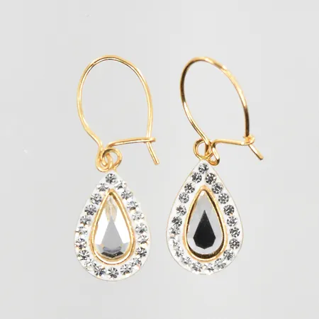 Örhängen med stenar samt Swarovski kristaller, längd 14mm, bredd 8mm, 18K. Vikt: 0,9 g