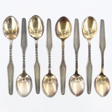 8 Teskedar längd:10cm, 830/1000 silver Vikt: 76,4 g