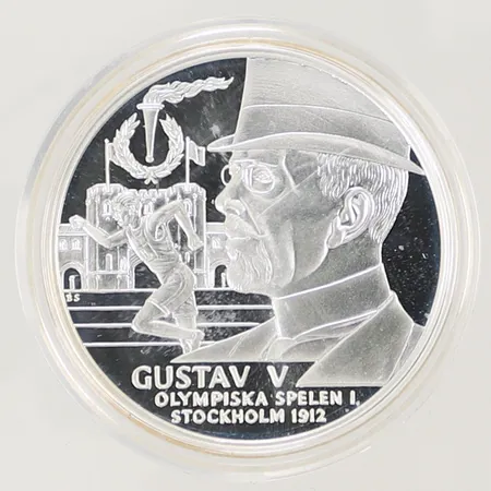 Silvermynt Gustav V "Olympiska spelen i Stockholm 1912", Ø 36mm, bredd 3mm, Kungariket Sverige, i plastetui, Silver 925/1000, 27,4g Vikt: 27,4 g