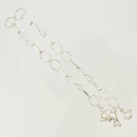 Armband med delfin, 19,5cm, bredd 1-6mm, ojämna länkar Silver 925/1000 Vikt: 3,9 g