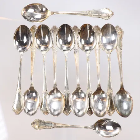 12 Kaffeskedar, längd 11cm, bredd 3-24mm, modell olga, 830/1000 silver Vikt: 130,1 g