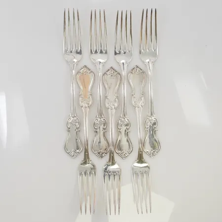 7 Gafflar 21cm gravyr, 830/1000 Silver 514,5g.