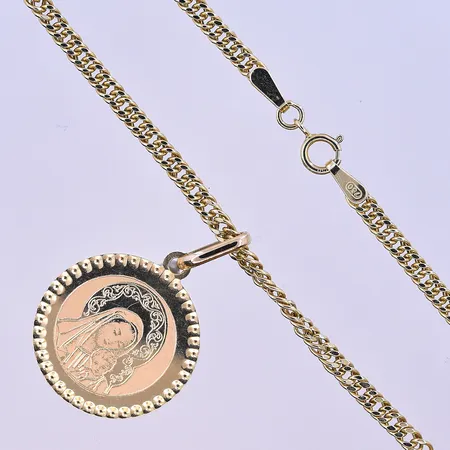 Kedja Pansar med hänge längd 47 cm och bredd 3 mm, Ø18 mm 18K. Vikt: 4,5 g