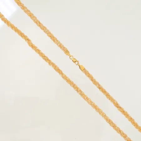 Halsband flätat längd 46cm, bredd 4mm, 21K, 9,7g Vikt: 9,7 g