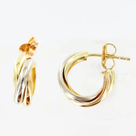 Örhängen längd: 13mm, bredd: 5mm, gul/röd/vitguld, 18K. Vikt: 2,3 g