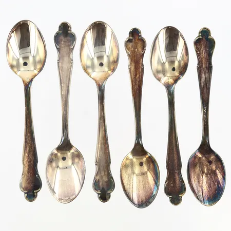 6 Teskedar längd: 10,2cm, 830/1000 silver Vikt: 60,3 g