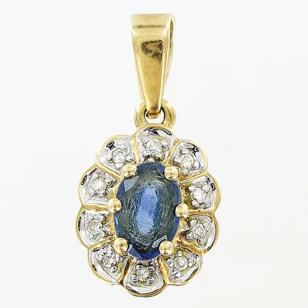 Hänge diamanter 10 x ca 0,005ct blå sten, 18x9mm, 18K.  Vikt: 1,3 g