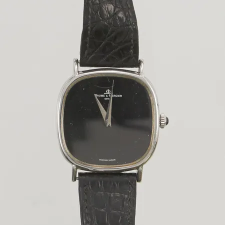 Baume & Mercier "TV Screen" 30mm stål manuell, läderband original, bruksslitage, graverad baksida, boettnr:802814/1733.