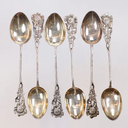 6 Mockaskedar, 10cm, bredd 2-20mm, år 1948, 830/1000 silver Vikt: 40,5 g