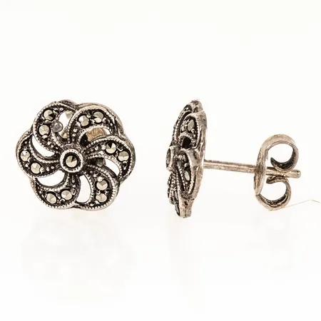 Örhängen med markasiter Ø12mm, silver 2,5g. 