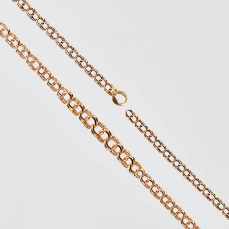 Collier doserad Bismarck längd: ca 44cm bredd: ca 3-4,5mm JRA Antar Guld Ab, J Köping saknar lås 18K  Vikt: 5,1 g