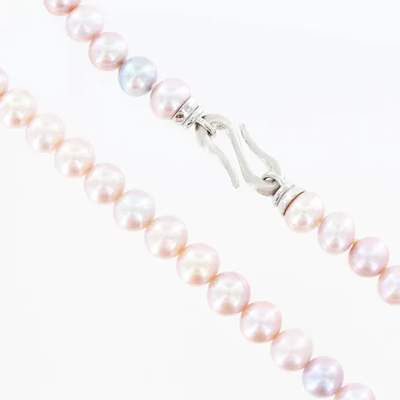 Pärlcollier längd 44,5cm odlade sötvattenpärlor Ø8,5mm, 48st, rosatonade, trätt utan knut, S-lås i silver 925/1000 Vikt: 0 g