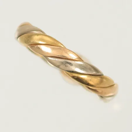 Ring trefärgad och tvinnad stl 18, bredd 4mm, sliten, 18K, 4,9g Vikt: 4,9 g
