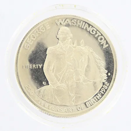 Mynt George Washington 250th Anniversary år 1982 United states of America half dollar, Ø30mm, plastetui, 900/1000 Vikt: 12,5 g