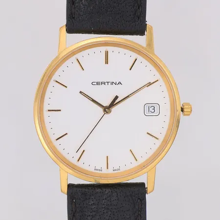Herrur Certina 18K quartz Ø33,5mm, 158.9289.68, 13LA0001230, datum, läderarmband, yrkesgravyr, inga tillbehör