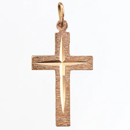 Hänge kors, längd ca3,2cm, bredd ca 1,6cm, 18K. Vikt: 1,5 g