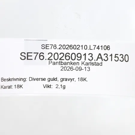 Diverse guld, gravyr, 18K. Vikt: 2,1 g