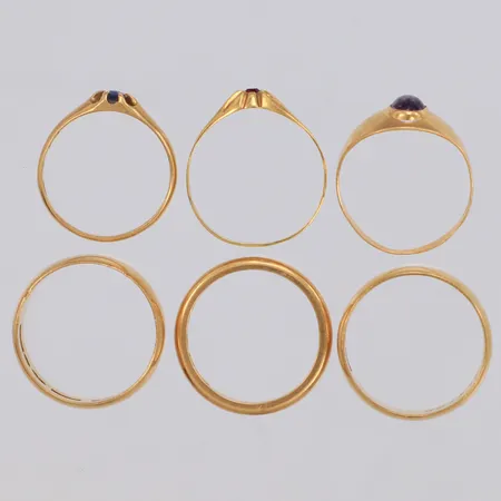 Sex ringar, gravyr, skadade, 18K Vikt: 19,5 g
