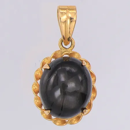 Hängen stjärnsafir längd 24mm bredd ca 13mm, felstämplad, 14K Vikt: 2,7 g