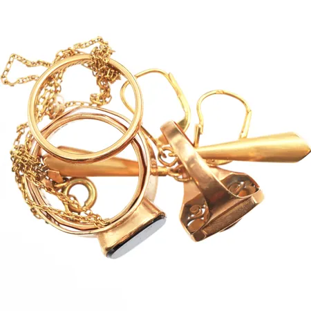 Diverse guld, defekter, gravyrer, 18K. Vikt: 17 g