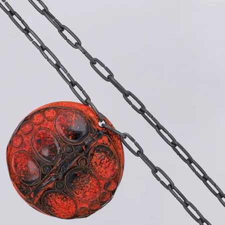 Collier emalj design Anja Mäkinen Ø50,6mm kedja längd 71cm bredd 4,6mm, orange, metall