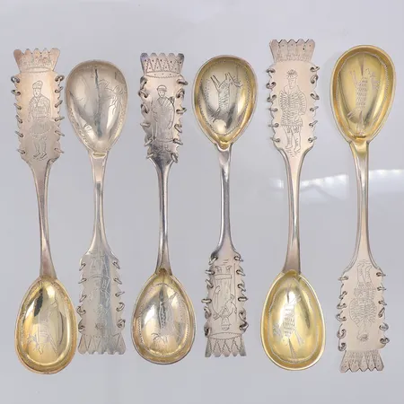 6 Kaffeskedar modell Same 12cm, kattfot, silver 830/1000 Vikt: 74,4 g