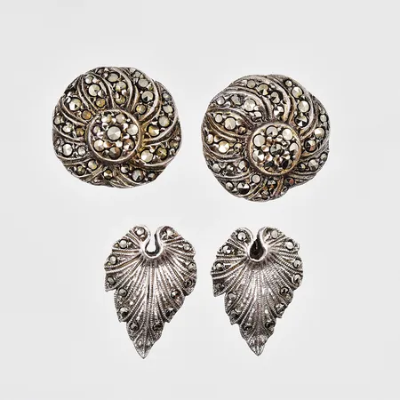 2 Örhängen Ø ca 15-15,5mm markasiter silver 925/1000 Vikt: 9 g