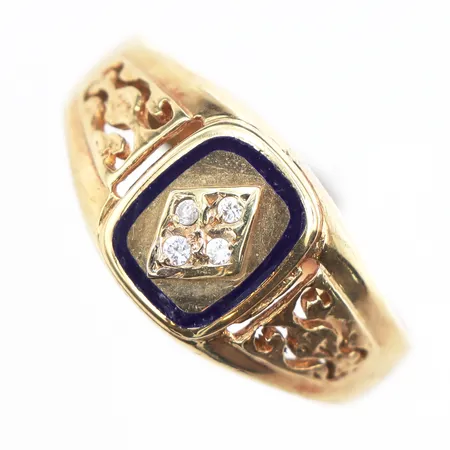 Klackring med små vita stenar, stl:20¼, bredd ca 3,2-11,1mm, 14K. Vikt: 4,8 g