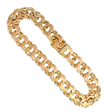Armband Bismarck i 18K guld, Sävsjö Guldsmeds AB (W&A), svensk kontrollstämpel, längd knäppt 20,0 cm, bredd 9,7 mm, en låsåtta saknas Vikt: 39,3 g