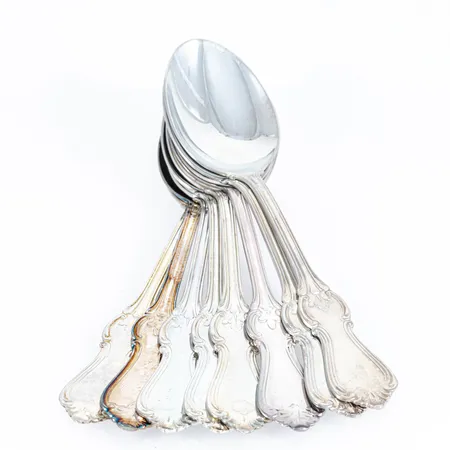 Olga i silver åtta dessertskedar 160 mm 305g. Bruksskick.