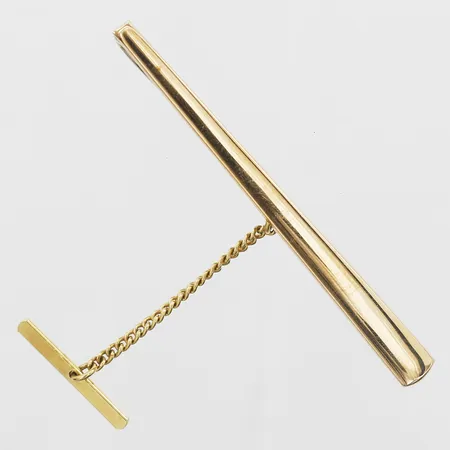 Slipsnål med skena i guld, längd 62mm, bredd 6mm, Guld Carlsén AB, Sundsvall, klämma och säkerhetskedja i metall, skena i 18K guld. Vikt: 5,8 g