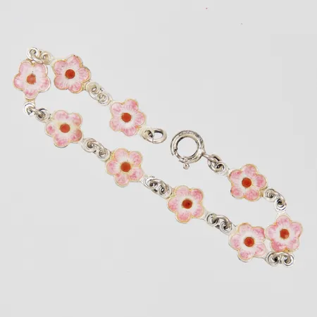 Armband med blommor i emalj, längd 15cm, bredd 9mm, silver 925/1000 Vikt: 4,6 g