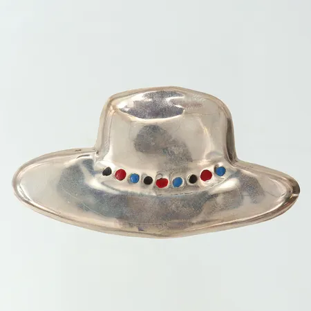 Brosch hatt med färgade stenar bucklig Mexico, Silver 925/1000 Vikt: 16,3 g