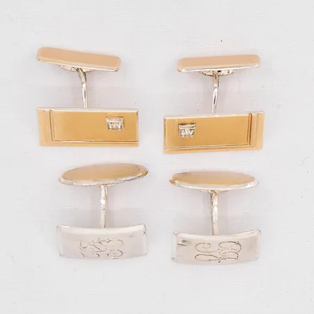 2 Manschettknappar vit sten monogram silver 830/1000 Vikt: 19 g