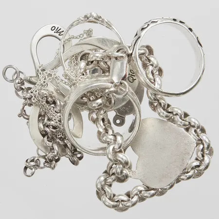Diverse silver defekt, skadat personlig gravyr, silver 925/1000 Vikt: 39,4 g