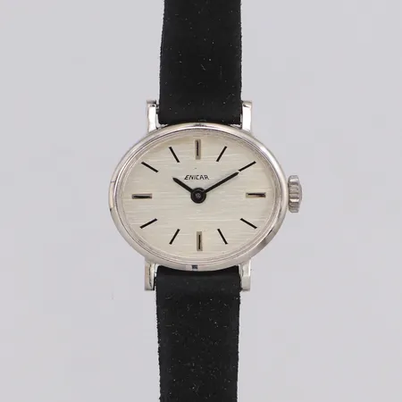 Damur Enicar, vitguld 18K, manuell, saknar glas, läderarmband
