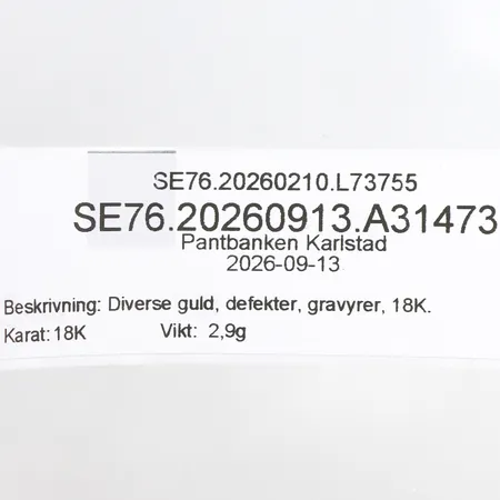 Diverse guld, defekter, gravyrer, 18K. Vikt: 2,9 g