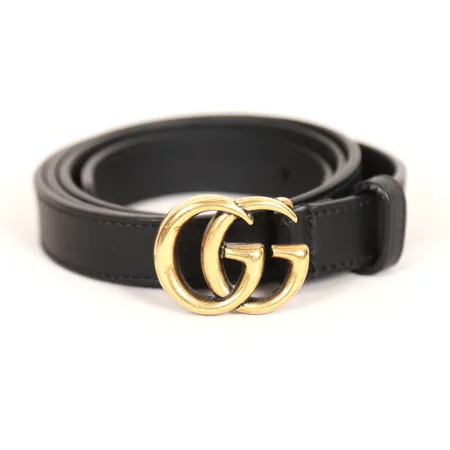 Bälte Gucci GG Marmont svart läder, guldfärgat beslag, längd 76-92cm, total längd 101cm, bredd 2cm, nr 409417 AP00T 85.34 525040, dustbag, kvitto
