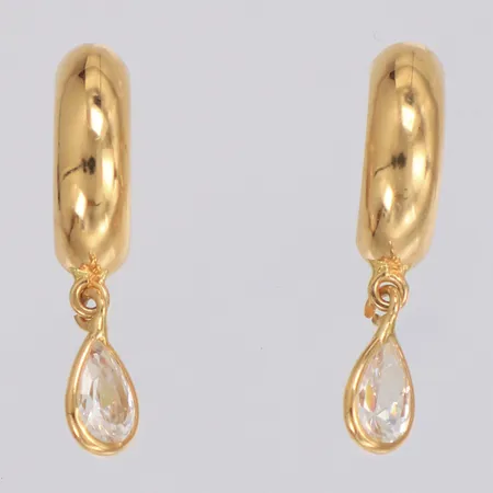 Ett par örhängen med vita stenar längd 20mm, bredd 4mm, 18K Vikt: 1,1 g