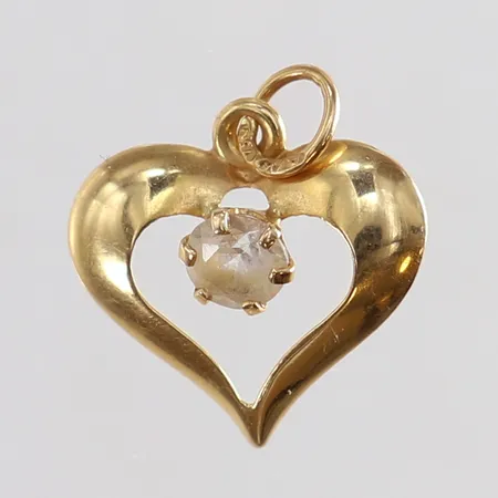 Hänge hjärta med vit sten 6,5x14mm ink ögla 18K. Vikt: 0,5 g
