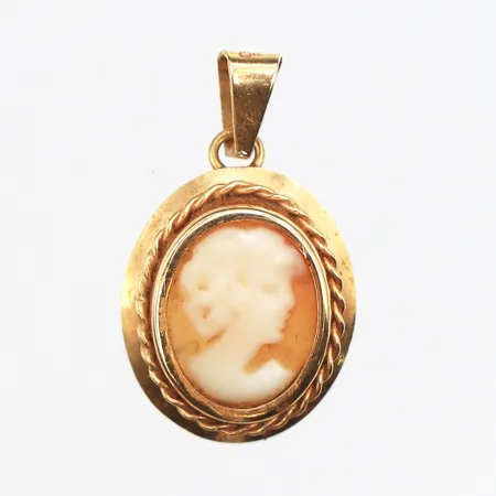 Hänge camè, längd ca 17,6mm, bredd ca 11mm, 18K. Vikt: 0,8 g