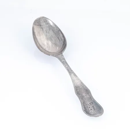 Antik matsked längd 206mm, stämplad G3 (1813), ÅBERG (Carl Petter Åberg, Arboga), gravyr, silver 37,8g.