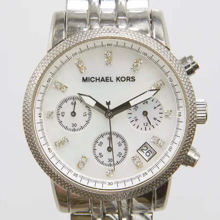 Damur Michael Kors Ritz Chronograph, stål, quartz, Ø36mm, datum, ref.nr: MK-5020, stållänk, repig länk, inga tillbehör Vikt: 0 g
