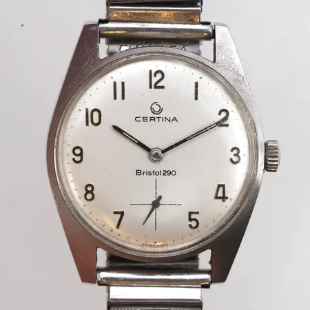 Herrur Certina Bristol 290, Ø ca 33mm, manuell, liten sekundvisare, stål, flexiband i stål, fungerade vid test tillfället, inga tillbehör.