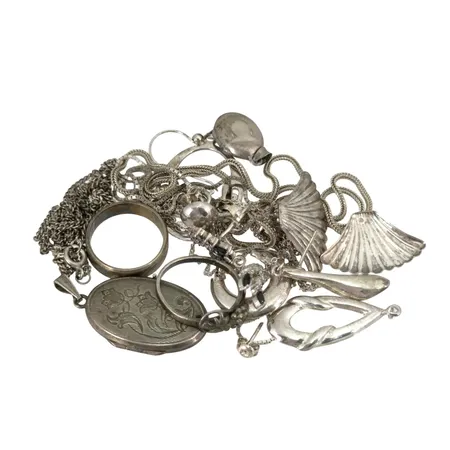 Diverse silversmycken 830-925/1000 (merparten 925), defekter/bruksmärken, bruttovikt 38,1 gram  Vikt: 38,1 g
