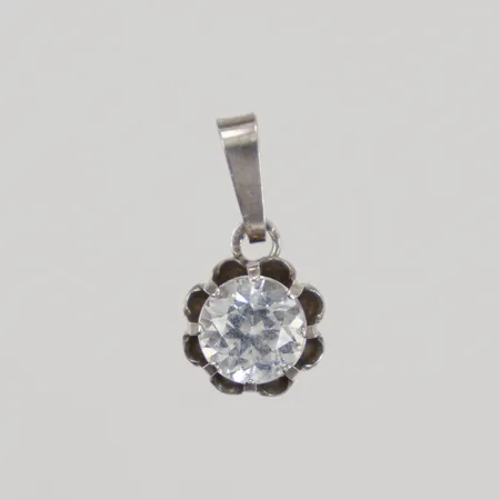 Hänge med vit sten 16mm, Ø8,4mm, 835/1000 silver, Vikt: 0,8 g