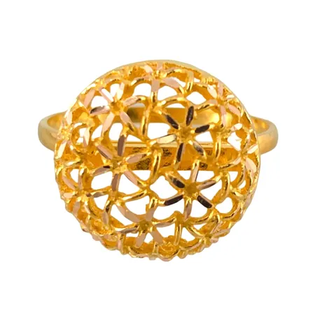 Ring i 21K guld modell med halvklot, stl:18¼ mm, bredd 1,5 - 14 mm, fint skick Vikt: 2,9 g