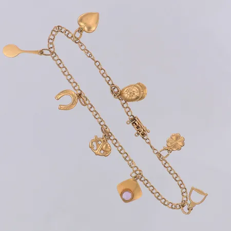 Armband Bismarck 8 berlocker längd 19cm bredd 2,5mm Ceson Guldvaru AB 1955, saknar säkerhetskedja, 18K Vikt: 5,7 g
