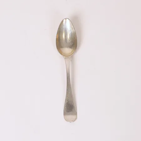 Matsked modell "Gammal Svensk", längd 21,2cm, Johan Ekholm, Stockholm 1804, bomärke samt gravyr, silver 830/1000. Vikt: 60,9 g